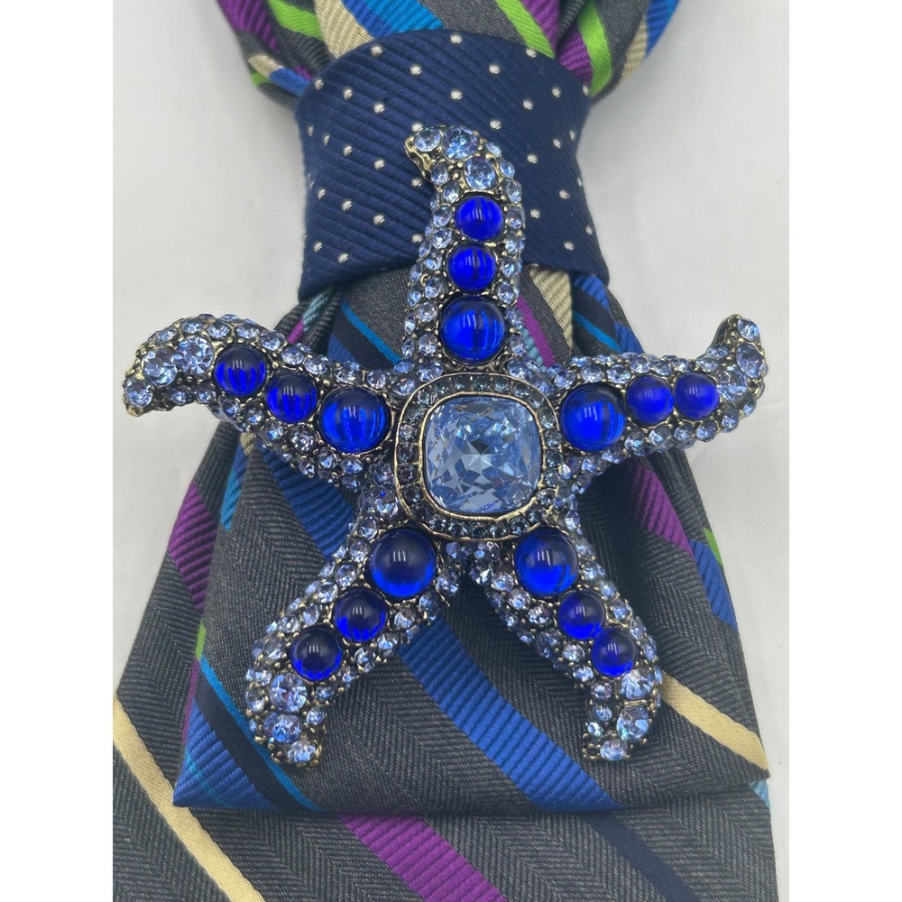 Tommy Hilfiger Upcycled Tie Necklace Blue Starfish Brooch Paparazzi Bracelet Set - Picture 4 of 13